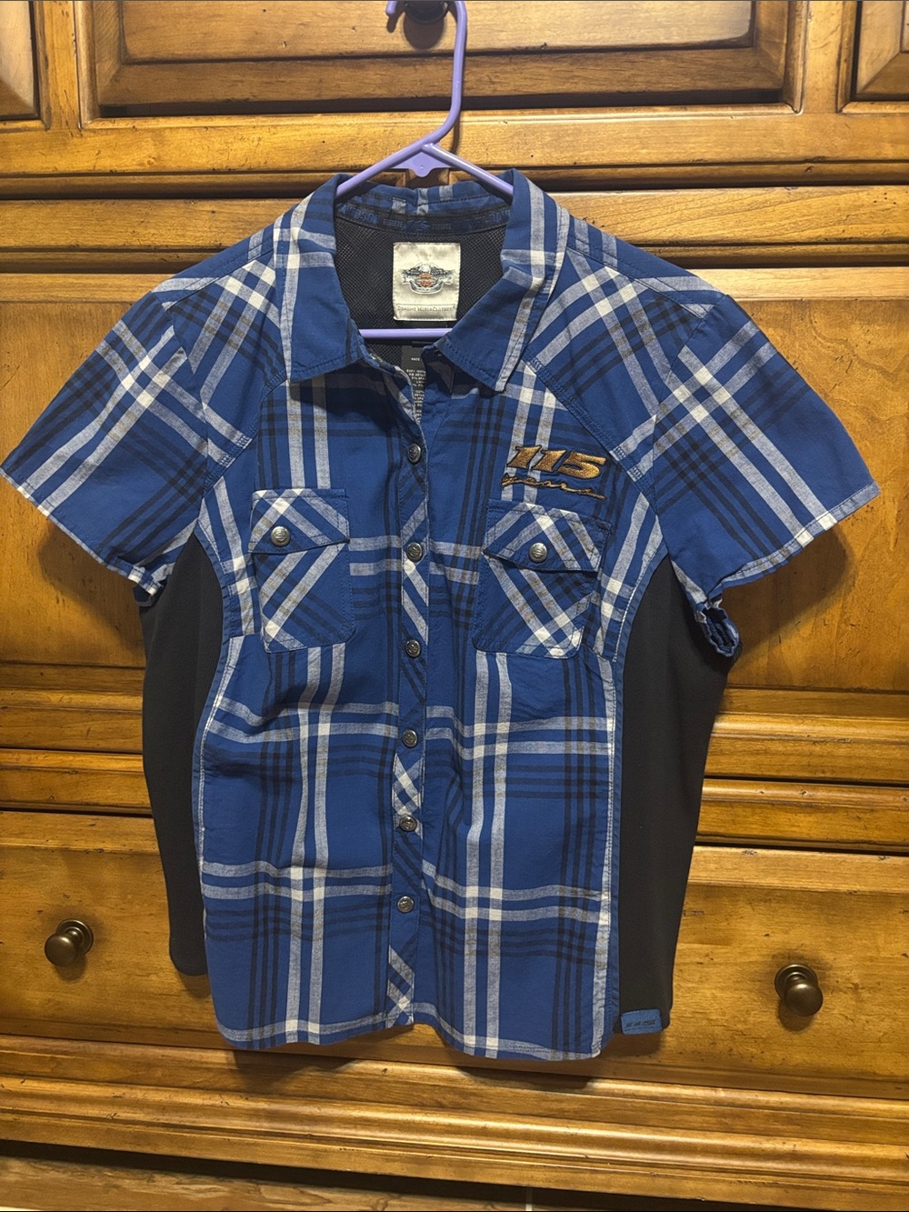 Harley-Davidson 115th Anniversary Blue Plaid Short-Sleeve Button Shirt